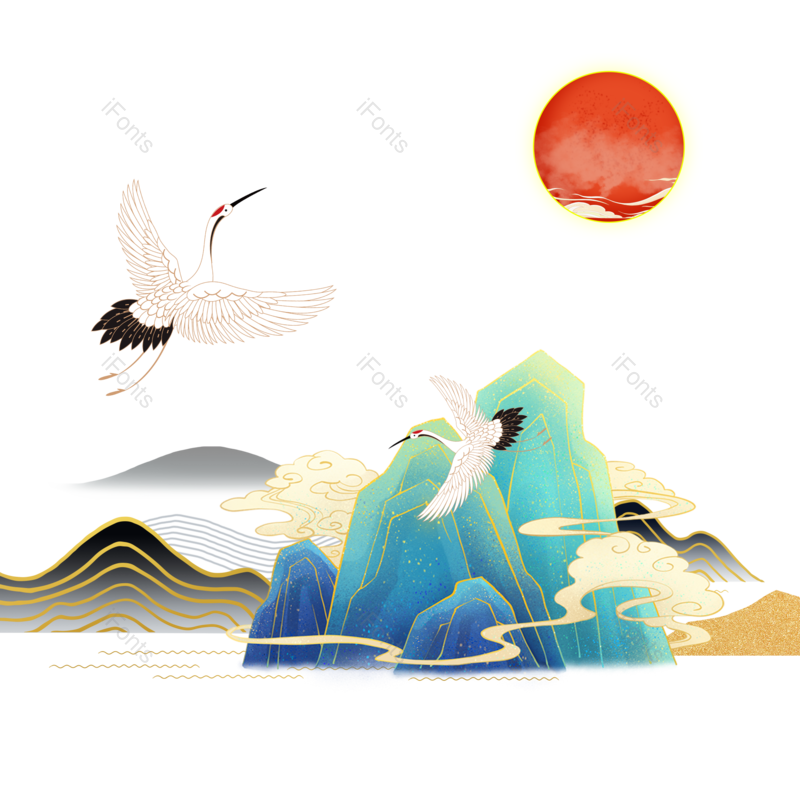 中国风图片,中国元素,渐变PNG,手绘海报免抠素材